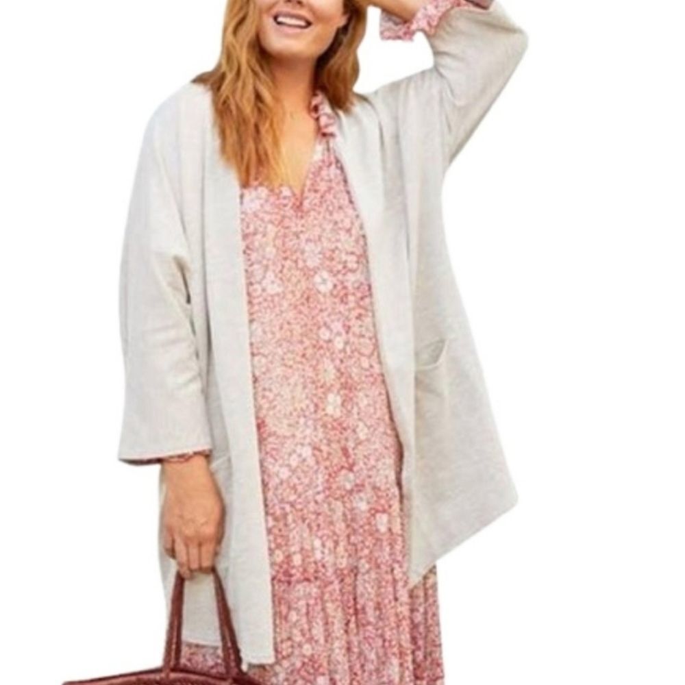 🔹️Anthropologie Donni Cream & Gray Ribbed Sandwash Open Sweater One Size